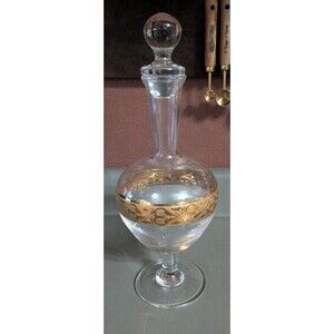 Vintage Tiffin Franciscan Minton 24k Gold Crystal Decanter 11" 1950s
